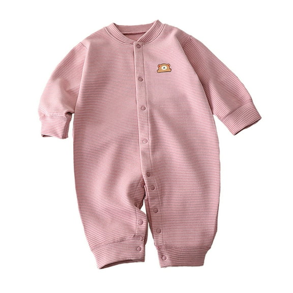 Ruyang Toddler Baby Cute Bear Overalls Outfit Casual Loose Stripe Bubble Romper Long Sleeve Round Neck Playing Jumpsuit