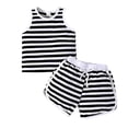 thumbnail image 1 of Ruyang Toddler Baby Girl Summer Outfit Sleeveless Striped Vest Tops Casual Striped Gym Shorts Set Kids Tank Short Clothes Set, 1 of 9