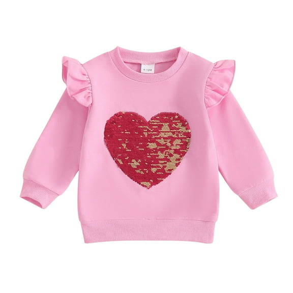 Ruyang Toddler Baby Girl Valentines Day Outfit Long Sleeve Sweatshirt Crewneck Love Heart Print Pullover Tops Adorable Clothes