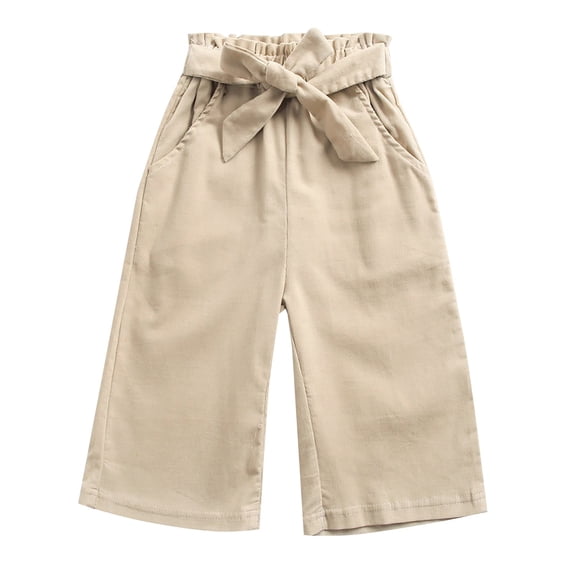 Ruyang Toddler Baby Girls Corduroy Pants Kids Loose Wide Leg Pants Pull On Plain Elastic Waist Trousers with Pockets
