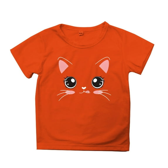 Ruyang Toddler Baby Girls Cute Cat Shirt Child Solid Color Short Sleeve T-Shirt Kids 𝗖artoon Graphic Summer Tees Top