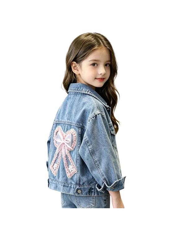 Toddler Baby Girls Denim Jacket Button Up Loose Oversized Jean Coat Distressed Casual Cowboy Outerwear 2-14 Years