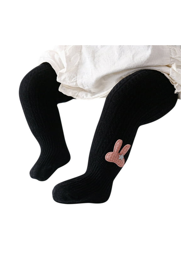 Toddler Baby Girls Leggings Knitted Warm Full Length Solid Stretchy Tights Cute Bunny Pattern Pants Pantyhose