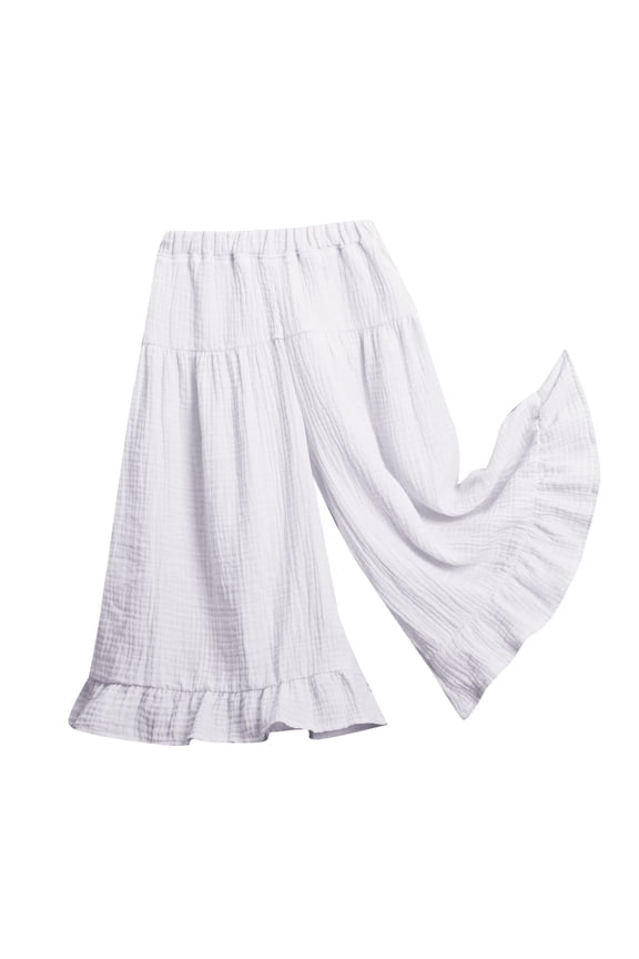 Toddler Baby Girls Soft Cotton Linen Wide Leg Pants Ruffled Cropped Pants Flowy Casual Palazzo Pants Summer Fall