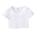 thumbnail image 1 of Ruyang Toddler Baby Girls Tees Ruffle Short Sleeve Tshirts Ribbed Knit T Shirt Solid Color Plain Shirts Cropped Top, 1 of 4
