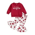 thumbnail image 1 of Ruyang Toddler Baby Girls Valentines Day Outfits Kids Long Sleeve Sweatshirt Pullover Heart Bell Bottoms Flare Pants Clothes, 1 of 9