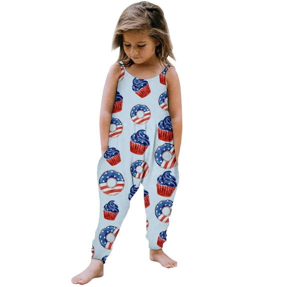 Ruyang Toddler Baby Jumpsuit Independence Day Clothing Girls Spaghetti Straps 𝐒tars USA Romper Kids American Flag Summer Outfit