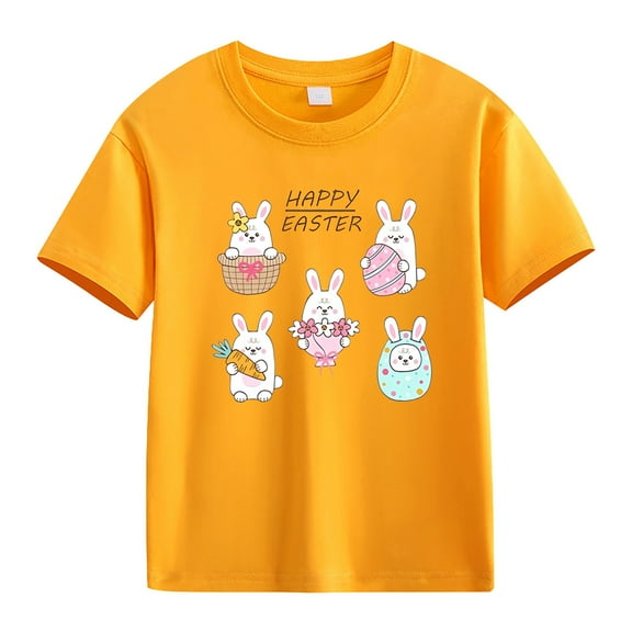 Ruyang Toddler Boy Girl Happy Easter Shirt Short Sleeve Cute Bunny Outfits Kids Cotton Comfortable T-Shirt Tee Top