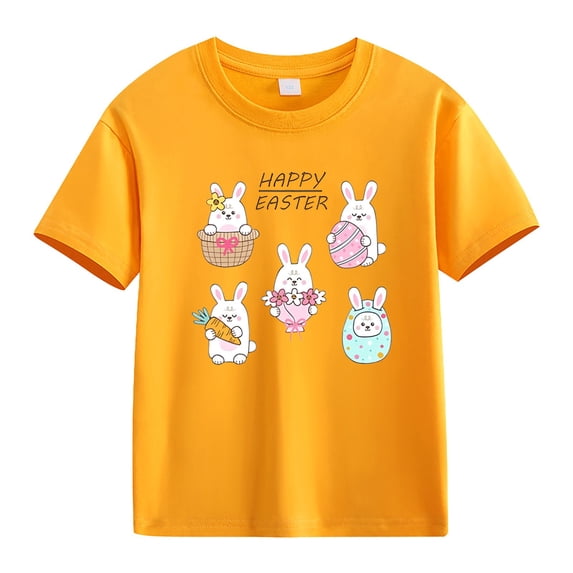 Ruyang Toddler Boy Girl Happy Easter Shirt Short Sleeve Cute Bunny Outfits Kids Cotton Comfortable T-Shirt Tee Top