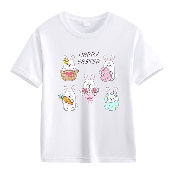 Ruyang Toddler Boy Girl Happy Easter Shirt Short Sleeve Cute Bunny Outfits Kids Cotton Comfortable T-Shirt Tee Top
