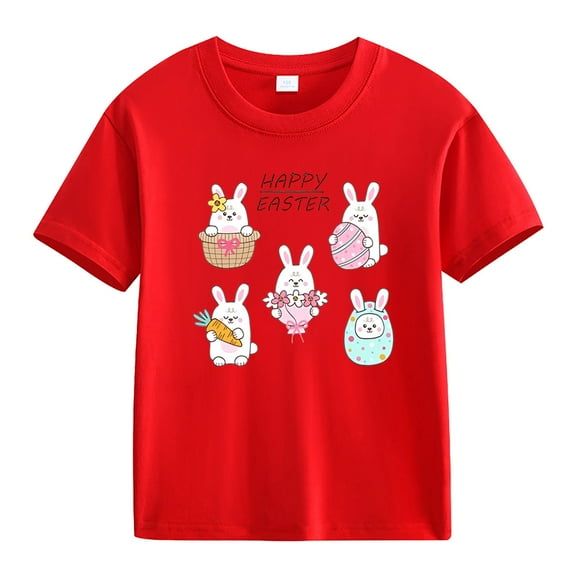 Ruyang Toddler Boy Girl Happy Easter Shirt Short Sleeve Cute Bunny Outfits Kids Cotton Comfortable T-Shirt Tee Top