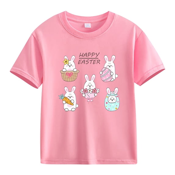 Ruyang Toddler Boy Girl Happy Easter Shirt Short Sleeve Cute Bunny Outfits Kids Cotton Comfortable T-Shirt Tee Top