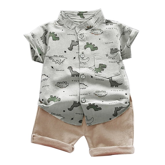 Ruyang Toddler Boy Summer Outfit Short Sleeve Stand Collar Shirt and Elastic Waist Shorts Breathable Casual Clothes 2 Piece