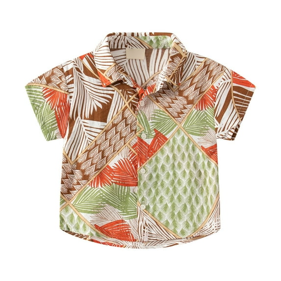 Ruyang Toddler Boy's Button Down Hawaiian Shirt, Kids Summer Short Sleeve Beach Hawaii Shirts, Tropical Print Tops