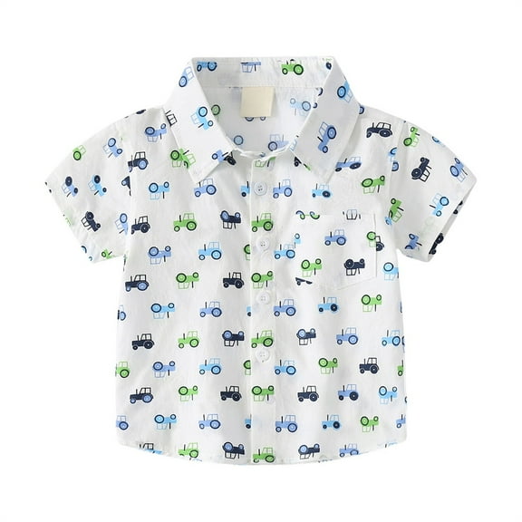 Ruyang Toddler Boys Baby Shirt Summer Short Sleeve 𝐂artoon Car Lapel T-Shirt Kids Boy Casual Lightweight Button Tops