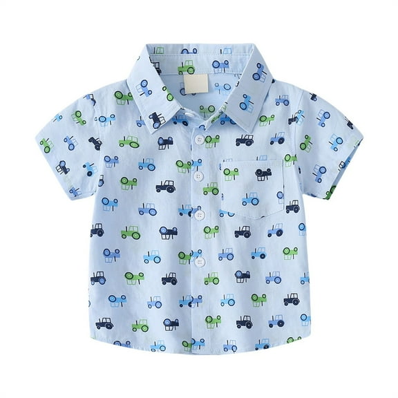 Ruyang Toddler Boys Baby Shirt Summer Short Sleeve 𝐂artoon Car Lapel T-Shirt Kids Boy Casual Lightweight Button Tops