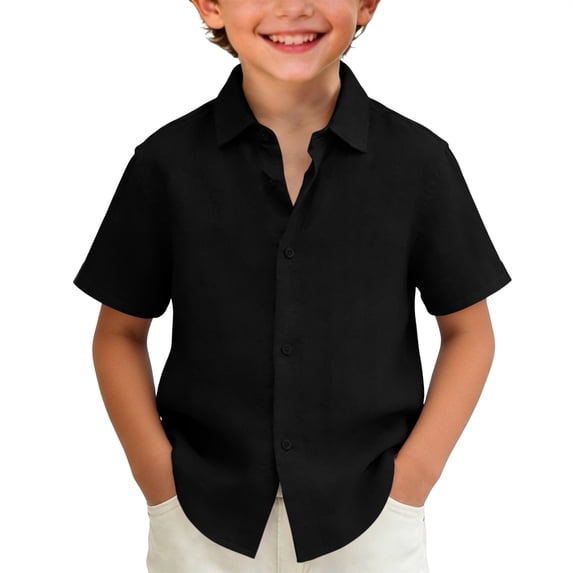 Ruyang Toddler Boys Cotton Linen Tops Solid Baggy Button Down Lapel Shirt Summer Breathable Casual Beach Vacation Tops