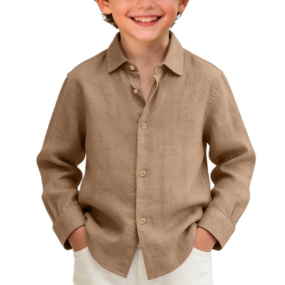 Ruyang Toddler Boys Cotton Linen Tops Solid Baggy Button Down Lapel Shirt Summer Breathable Casual Beach Vacation Tops