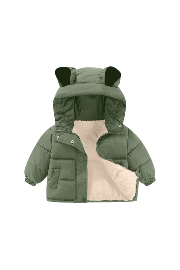 Toddler Boys Girls Cute Bear Jacket Sherpa Fleece Hooded Puffer Coat Fall Winter Padded Warm Down Quilted Outwear