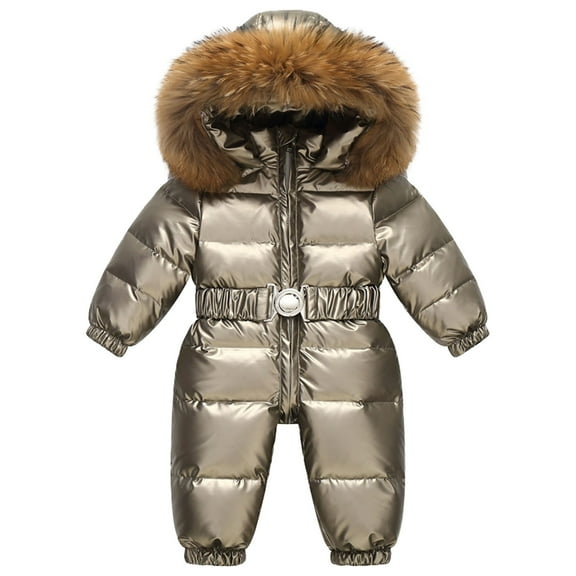 Ruyang Toddler Boys Girls Puffer Snowsuit Winter Warm Fuzzy Hooded Jumpsuit Quilted Down Adjustable Waist Zip Up Outfits