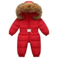 thumbnail image 1 of Ruyang Toddler Boys Girls Puffer Snowsuit Winter Warm Fuzzy Hooded Jumpsuit Quilted Down Adjustable Waist Zip Up Outfits, 1 of 5