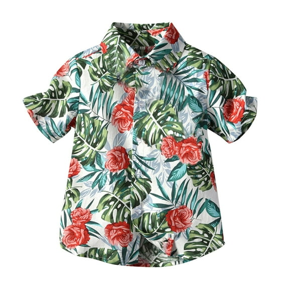 Ruyang Toddler Boys Hawaii Shirt Cool Summer Casual Tops Tropical Print Short Sleeve Button Down Family Matching Shirts