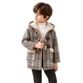 thumbnail image 1 of Ruyang Toddler Boys Plaid Hooded Coat Button Long Sleeve Jacket Sherpa Lined Warm Mid Length Overcoat Kids Winter Outerwear, 1 of 6
