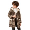 thumbnail image 1 of Ruyang Toddler Boys Plaid Hooded Coat Button Long Sleeve Jacket Sherpa Lined Warm Mid Length Overcoat Kids Winter Outerwear, 1 of 6