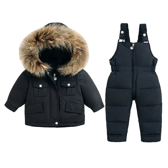 Ruyang Toddler Boys Snowsuit 2T 3T 4T 5T Girls Snow Pants and Jacket Ski Bib Kids Winter Hooded Puffer Down Jacket 2Piece