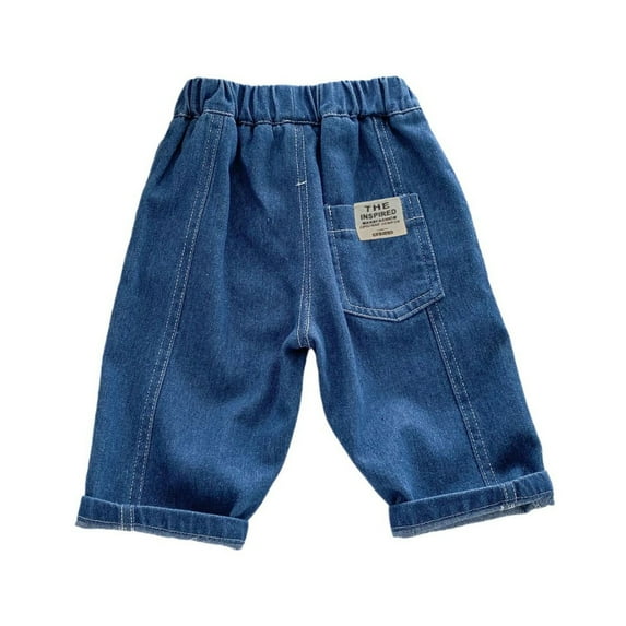 Ruyang Toddler Boys Vintage Jeans Pull on Straight Elastic Waist Summer Denim Pants with Pockets Baby Girls Cute Jeans Bottoms