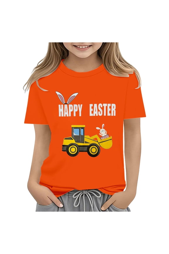 Toddler Bunny Easter Shirt Boys Girls Eggs Cavator Short Sleeve T-Shirt Baby Truck Graphic Shirts Outfits Top