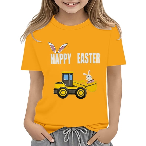 Ruyang Toddler Bunny Easter Shirt Boys Girls Eggs Cavator Short Sleeve T-Shirt Baby Truck Graphic Shirts Outfits Top