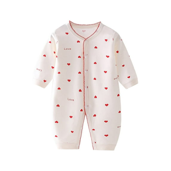 Ruyang Toddler Cotton Jumpsuits Cute Heart Graphic Buttons Romper Clothes Baby Boys Girls Long Sleeve Lightweight Romper