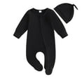 thumbnail image 1 of Ruyang Toddler Cotton Jumpsuits with Hat Side Zipper Plain Long Sleeve Footed Jumpsuits Clothes Baby Boys Thick Romper, 1 of 7