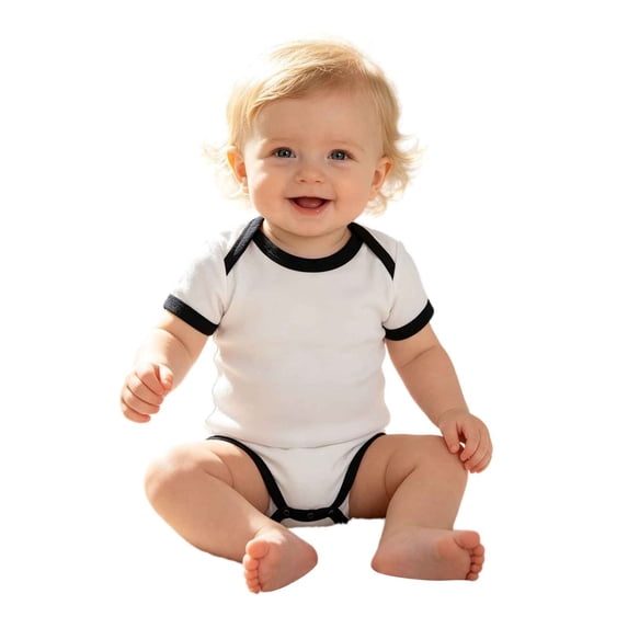 Ruyang Toddler Cotton Short Sleeved Bodysuit Color Blocked Trimmed Round Neck Romper Baby Crawling Suit for Boys Girls