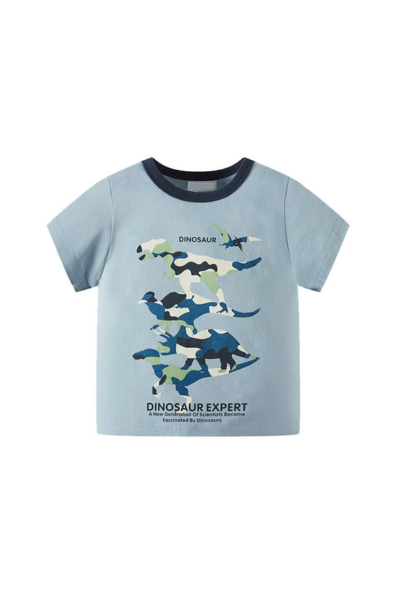 Toddler Cute Dinosaur Letter Print T Shirt Short Sleeve Loose Fit Tees Tops Baby Boys Kids Summer Casual Clothes Soft
