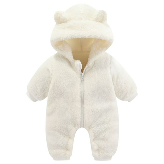 Ruyang Toddler Fleece Hooded Jumpsuits Long Sleeve Winter Warm Plush Ear Hooded Romper Clothes Baby Kids Thick Outfits