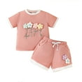 thumbnail image 1 of Ruyang Toddler Girl Floral Outfit Short Sleeve Shirt Tops Summer Spring Cute Drawstring Shorts Set Casual Baby Girl Simple, 1 of 8