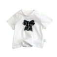 thumbnail image 1 of Ruyang Toddler Girl Lace Bow Tee Shirt Casual Round Neck Short Sleeve Tee Shirt Tops Girls Size 5 Clothes Big Sister Shirt, 1 of 4