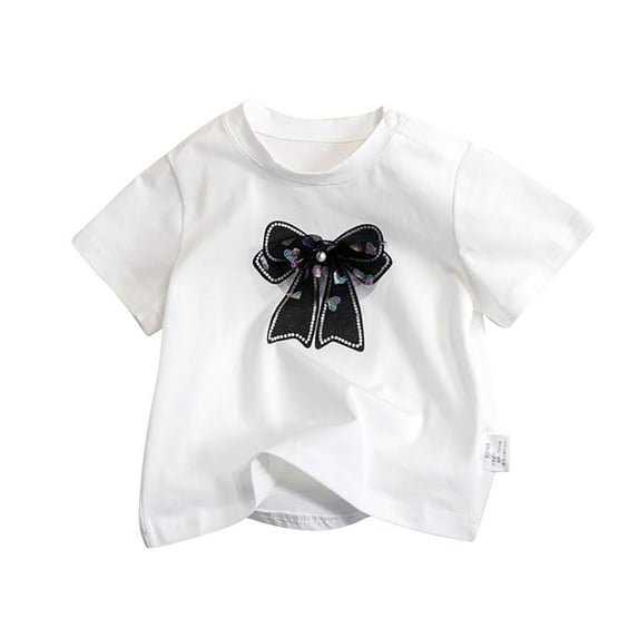 Ruyang Toddler Girl Lace Bow Tee Shirt Casual Round Neck Short Sleeve Tee Shirt Tops Girls Size 5 Clothes Big Sister Shirt