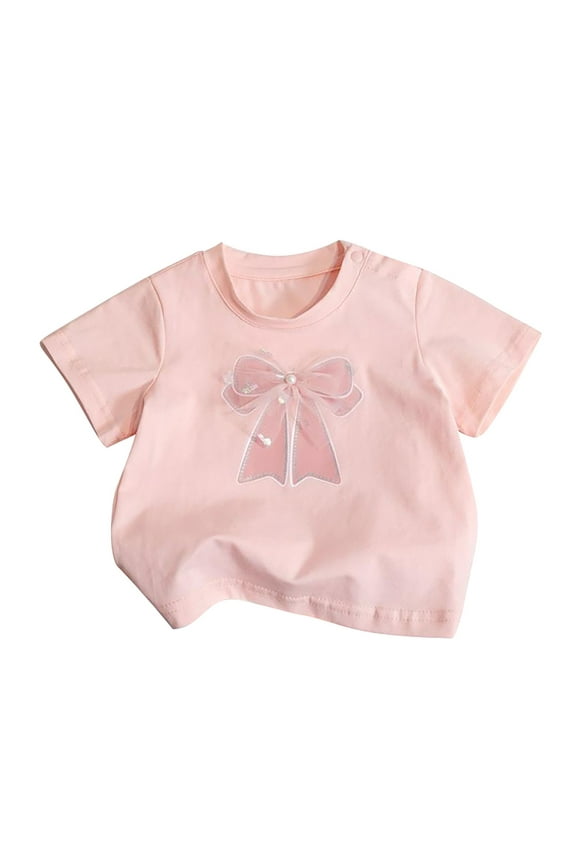 Toddler Girl Lace Bow Tee Shirt Casual Round Neck Short Sleeve Tee Shirt Tops Girls Size 5 Clothes Big Sister Shirt