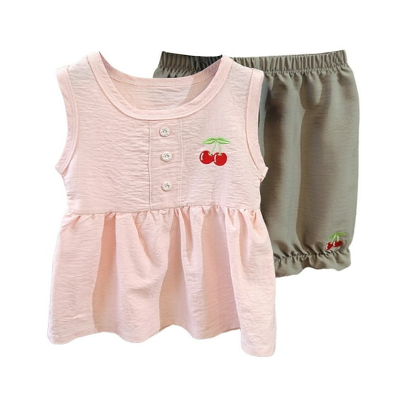 Ruyang Toddler Girls 2 Piece Set Cherry Graphic Sleeveless Blouse and Loose Pants Lounge Set Baby Girls Cute Oversized Outfits