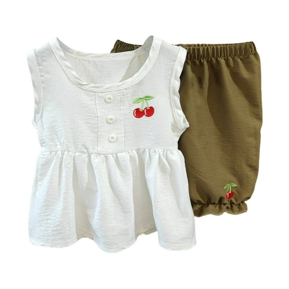 Ruyang Toddler Girls 2 Piece Set Cherry Graphic Sleeveless Blouse and Loose Pants Lounge Set Baby Girls Cute Oversized Outfits