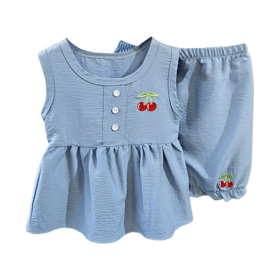 Ruyang Toddler Girls 2 Piece Set Cherry Graphic Sleeveless Blouse and Loose Pants Lounge Set Baby Girls Cute Oversized Outfits