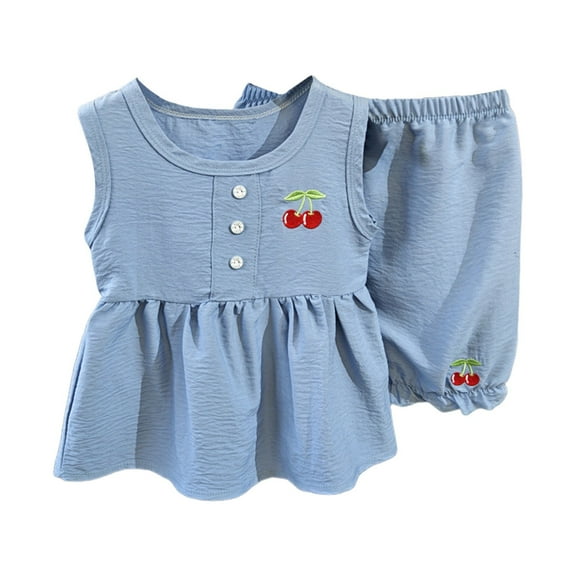 Ruyang Toddler Girls 2 Piece Set Cherry Graphic Sleeveless Blouse and Loose Pants Lounge Set Baby Girls Cute Oversized Outfits