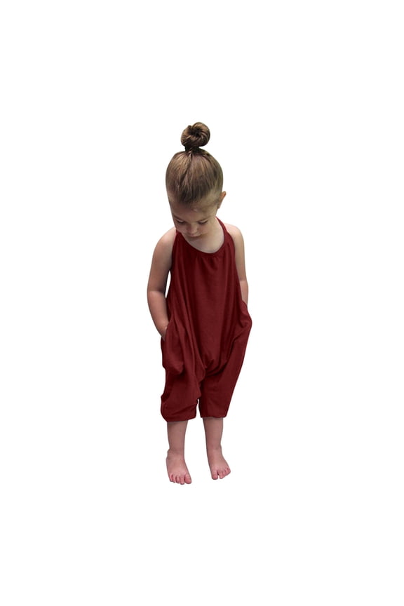 Toddler Girls Backless Strap Romper Cute Harem Halter Jumpsuit Pants with Pockets Summer One Piece Outfit Clothes