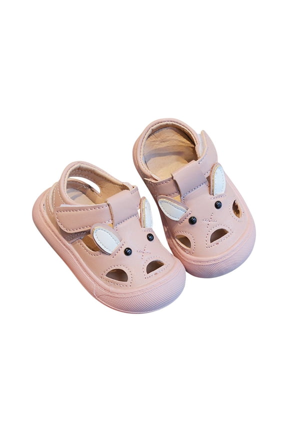Toddler Girls Bunny Sandals Cutout Adjustable Straps First Walking Shoes Baby Cute PU Leather Beach Flats