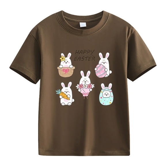 Ruyang Toddler Girls Bunny Shirts Crewneck Short Sleeve Baby Easter T-Shirt Cotton Happy Easter Cute Tees Tops