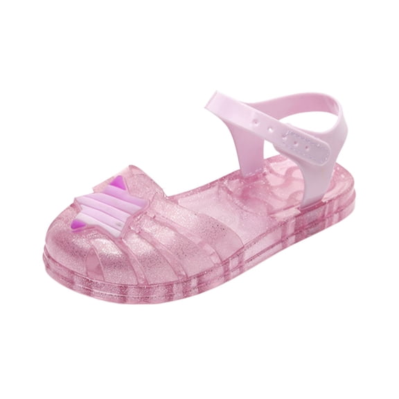 Ruyang Toddler Girls Closed Toe Jelly Sandals Water-Resistant Fisherman Sandals Summer Shinny Non-Slip Beach Flats