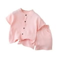 thumbnail image 1 of Ruyang Toddler Girls Cotton Linen 2 Piece Set Short Sleeve Button Down Shirts & Elastic Waist Shorts Thin Loose Casual Outfits, 1 of 8